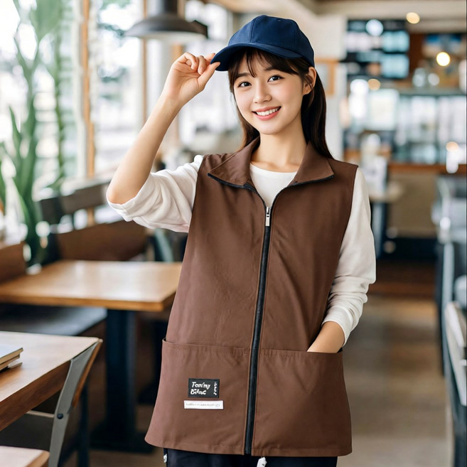 [가벼움] 로미크 조끼 앞치마 방수 여자, 1개, 모카브라운