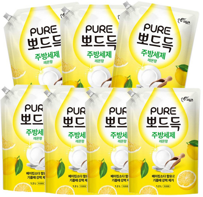 피죤 주방세제 퓨어 뽀드득 레몬향 -H.C, 1.2L, 7개
