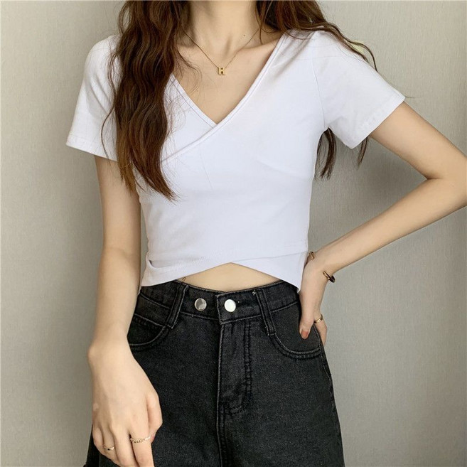 LADYSHARE 交叉素色短版上衣