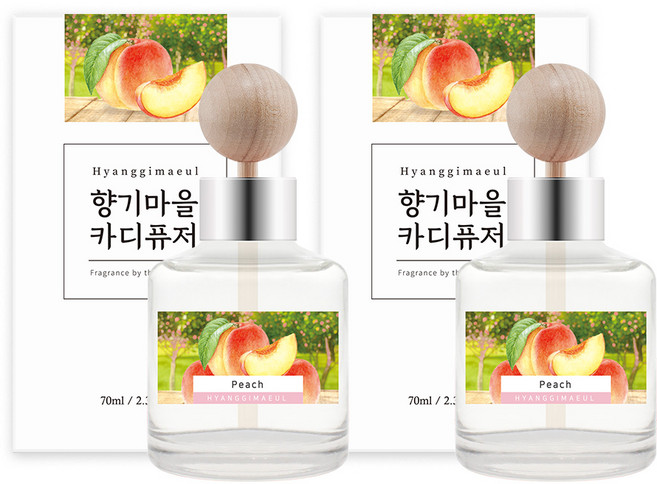 향기마을 카 디퓨저 70ml, 복숭아, 2개