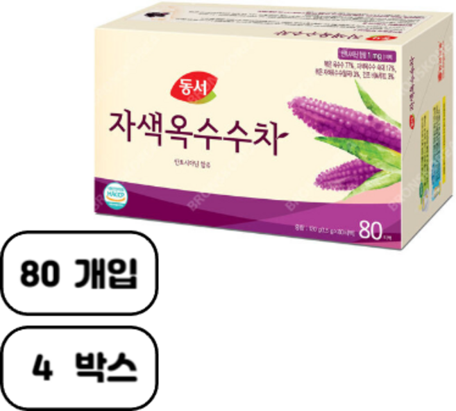 동서 눈에좋은 자색옥수수차 160T (80T x 2개), 1.5g, 80개입, 4개