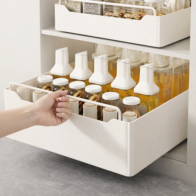 아무아즈 14cm 높은 수납 무타공 철제 슬라이딩 선반, 1개, 크림화이트