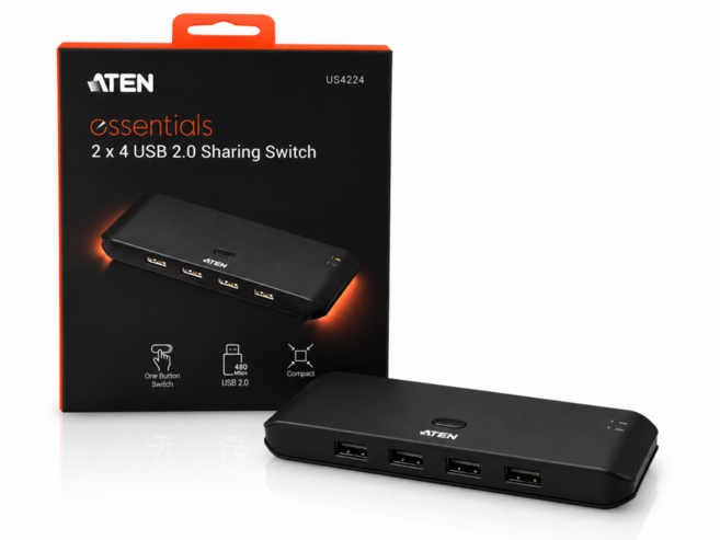 ATEN ESSENTAILS US4224 공유스위치 USB2.0 PC2대 / 주변장치4대, 1개, ATEN US4224