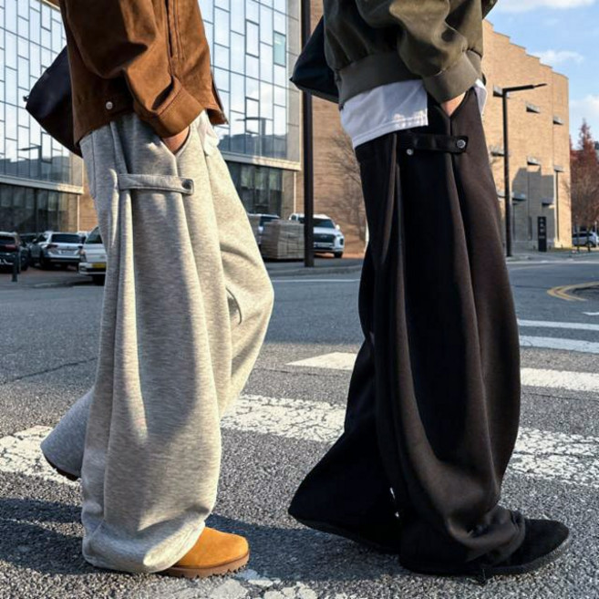 [1+1/봄신상!] 2개묶음 남녀공용 사이드 스냅 버튼 와이드 벌룬 트레이닝 팬츠 6991