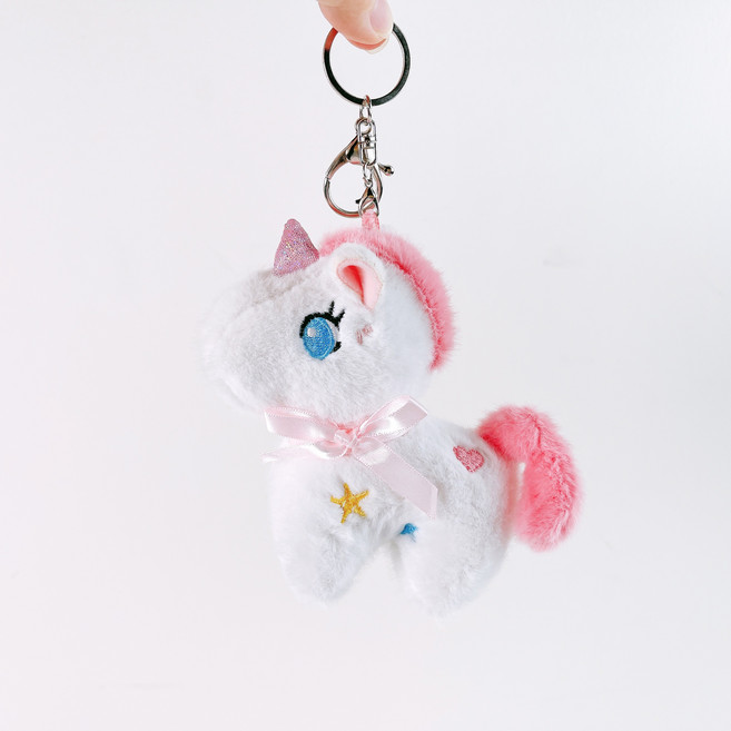 귀여운 동물 캐릭터 키링 키홀더 가방고리 인형 참장식 크리스마스, 1개, 핑크테일 유니콘키링-화이트