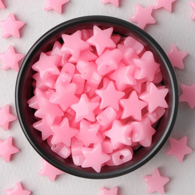 비즈아이 [645-09]야광볼 납작별 10mm 핑크 20개