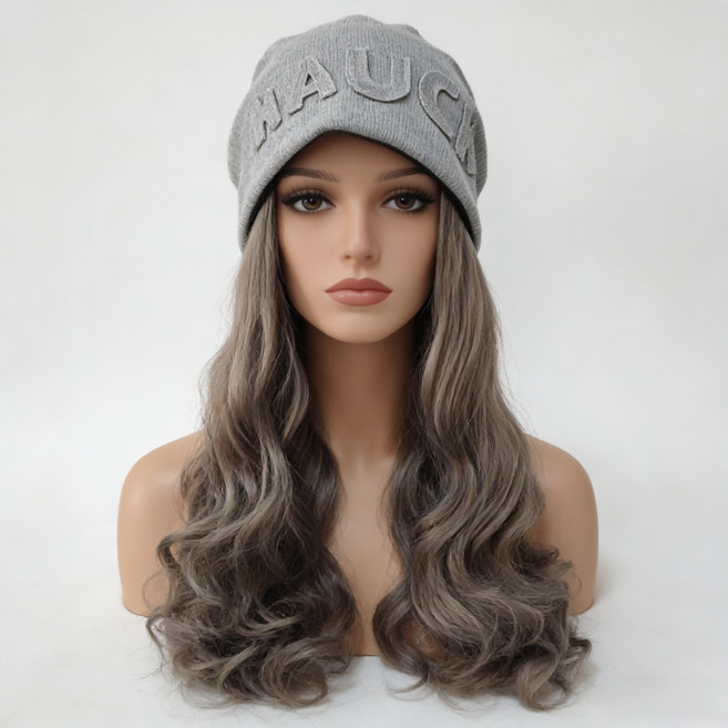 웨이브 일체형 가발 모자 분리 가능 여성 모자가발, 1개