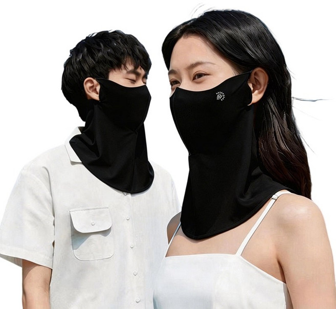 리노아 자외선차단 쿨 마스크 스포츠 골프 자전거 얼굴목커버 냉감 통기성 마스크, 2개, 블랙+블랙