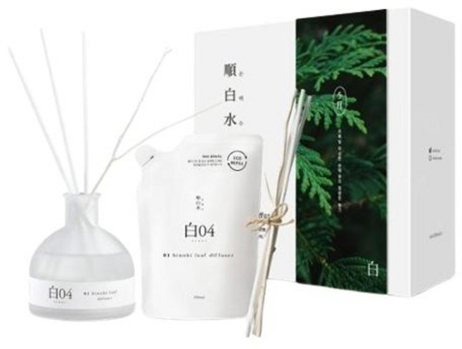 순백수 히노키 리프 디퓨저 150ml 기프트 세트(본품 + 리필 리드스틱 2개)