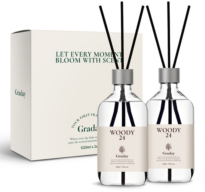 그라데이 디퓨저 선물세트, 2개, 520ml, 우디 24