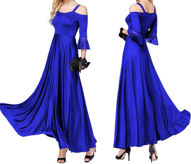 왈츠드레스 여성 댄스스포츠 원치스 공연복 연습복 롱 라틴 모던, H. 블루 오프 숄더