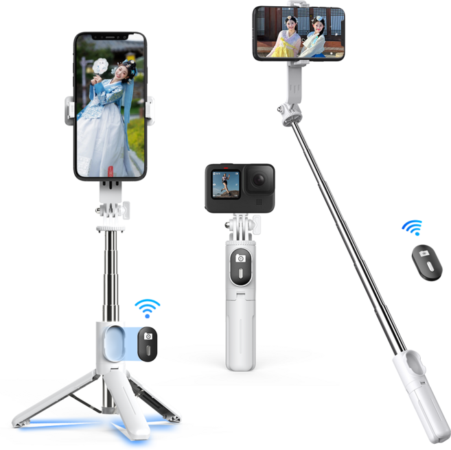 NICESUN 미니 블루투스 휴대폰 삼각대 스마트폰/카메라/고프로 삼각대 셀카봉 71cm P06, 화이트, 1개