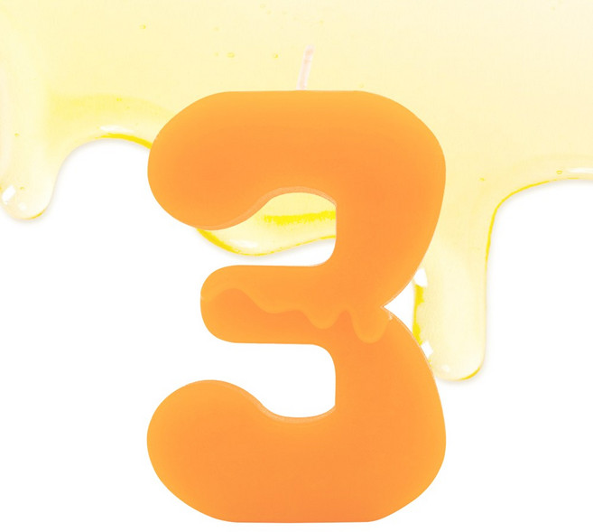 유어캔들 생일파티 케이크초 비즈 큰 숫자초 3, 숫자 3