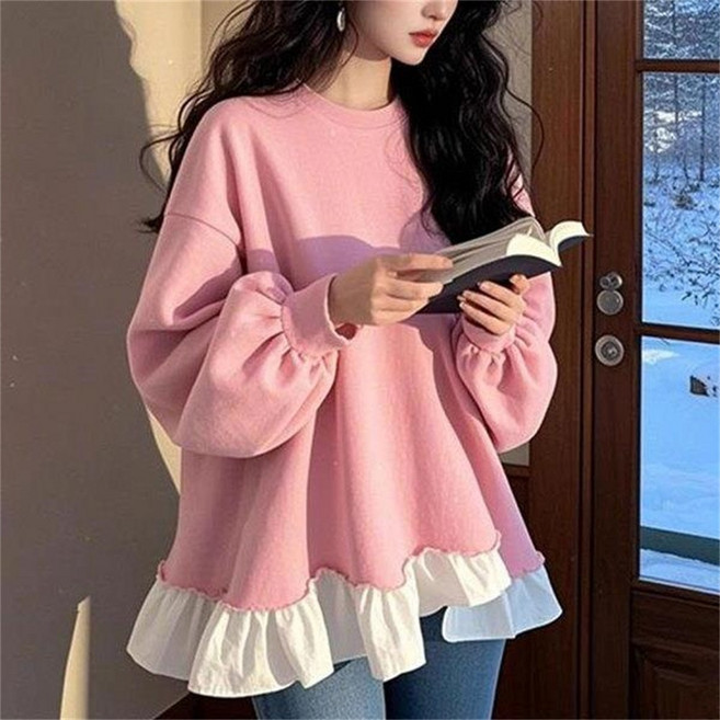 TKX 여성 캐주얼 루즈핏 프릴 맨투맨 데일리 이너티 긴팔티셔츠 빅사이즈