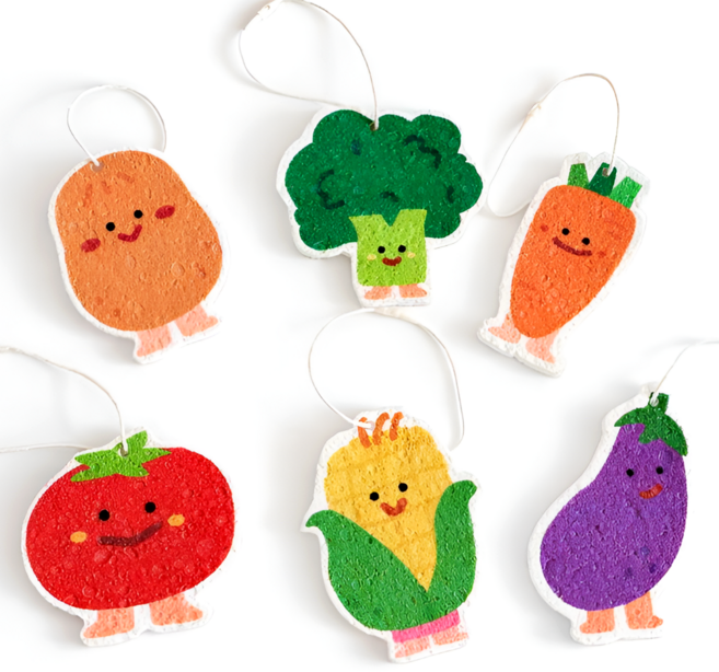 레아채 야채 친구들 주방 수세미, 1개, 6개