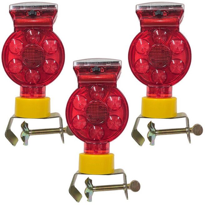 LED 난간 울타리 고정 휀스용 쏠라 경고등(SM612 / 3개입) / 태양광 자동 충전식 태양열 도로안전용품 깜빡이 빨간 조명, 레드(Red), 3개