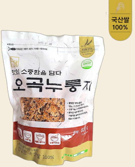 소담푸드 국내산쌀100%로 만든 오곡누룽지, 820g, 1개