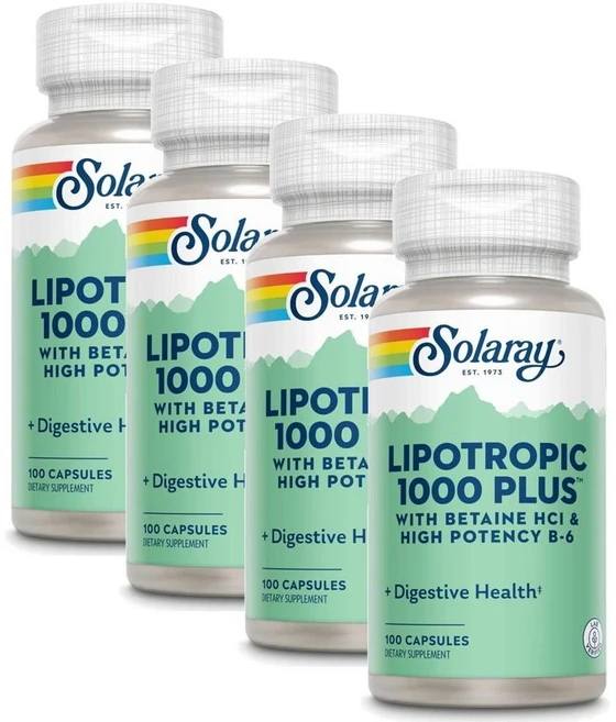 솔라레이 리포트로픽 1000 플러스 베타인 HCI 비타민B6 SOLARAY Lipotropic 1000 Plus, 4개, 100정 - 쿠팡