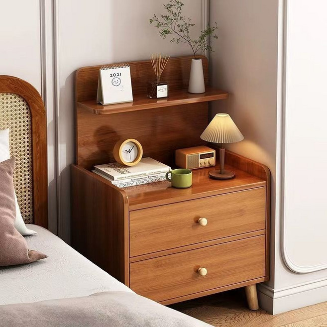 Deokol 독창성 가정용 침대 옆 수납장, 2단, 호두색
