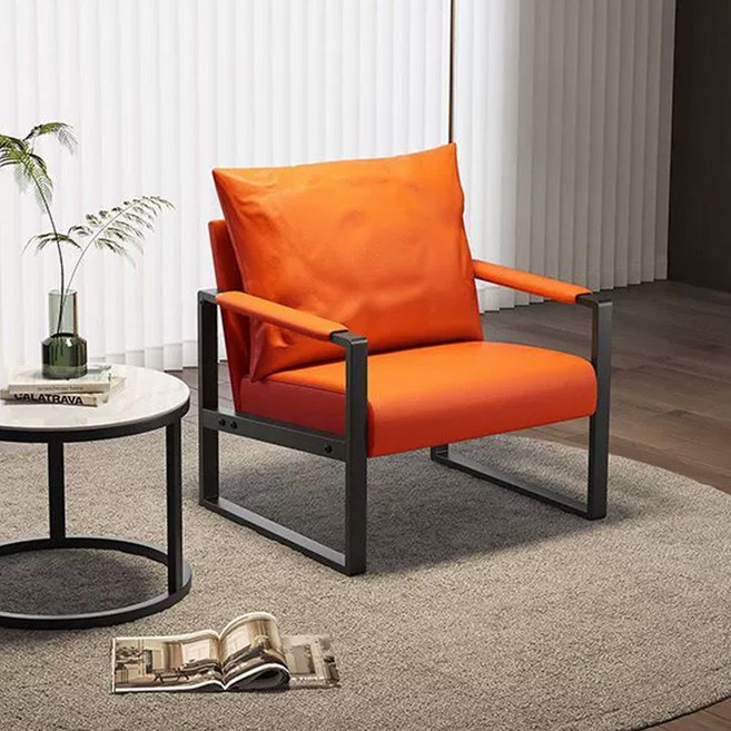 하루꿈 쇼파 의자 감성 거실 사무실 비즈니스 소파 가죽 소파형 편한 의자 체어, 오렌지, 1개