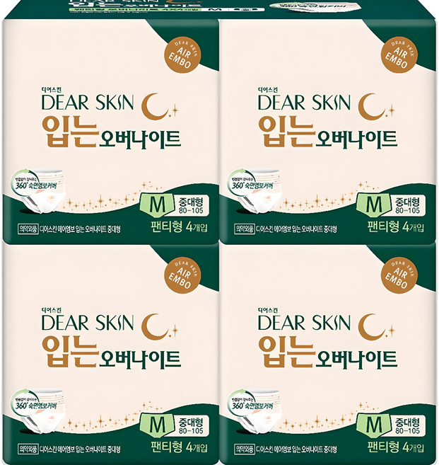 디어스킨 에어엠보 입는 오버나이트, 중대형, 4개입, 4개