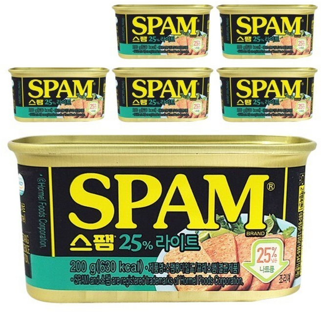 스팸 25% 스펨 라이트 햄 통조림, 6개, 200g