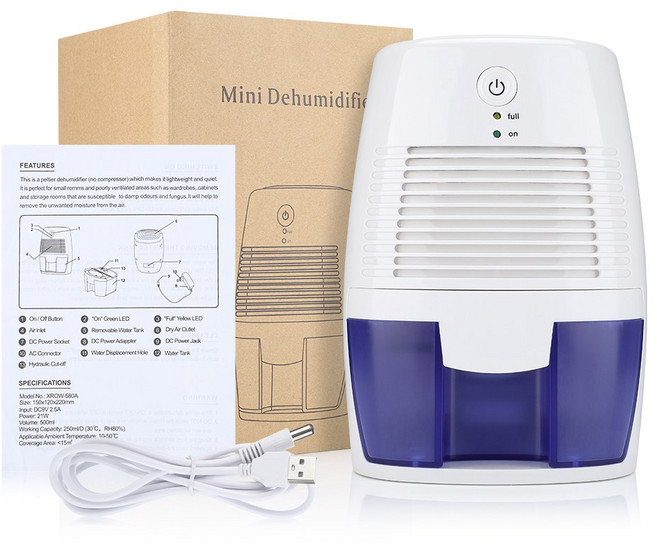 휴대용 제습기 공기 청정기 USB 저소음 건조기 흡수 주방 사무실 가정용 수분 탈취, WHITE
