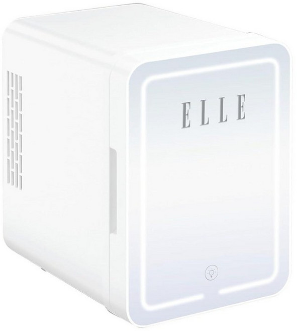 ELLE 4L Mini Cooler Fridge with LED Makeup Mirror for Skincare & Cosmetic Storage Cooler & Warmer, White