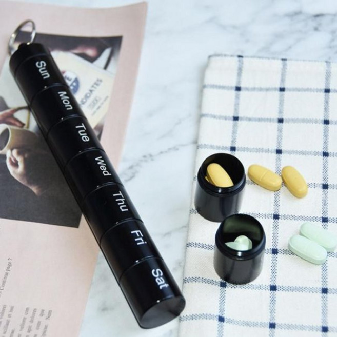 유니팡 간편 일주일 알루미늄 요일별 여행용 비상용 알약 케이스, 1개, 블랙