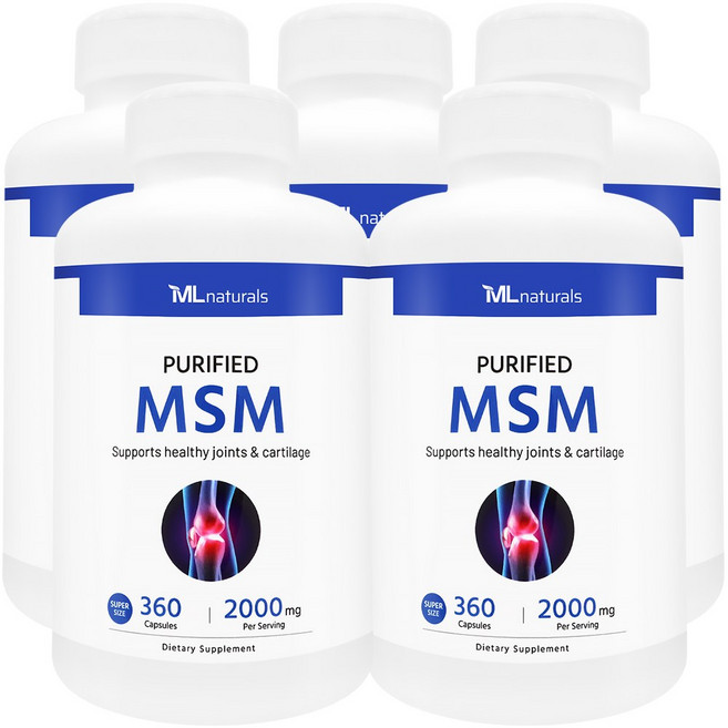 [미국빠른직구] 신제품 마이라이프 내추럴스 식이유황 MSM 2000mg (수퍼사이즈), 360정, 5개