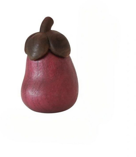 木雕菠蘿擺件 可愛實木水果治癒系禮物桌面裝飾擺設, 茄子（約3-4cm左右）