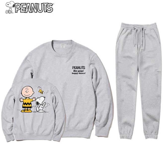 피너츠 정식 라이선스_찰리브라운 맨투맨 조거팬츠 여성 남성 트레이닝복 세트 _해피댄싱 스누피 세트업