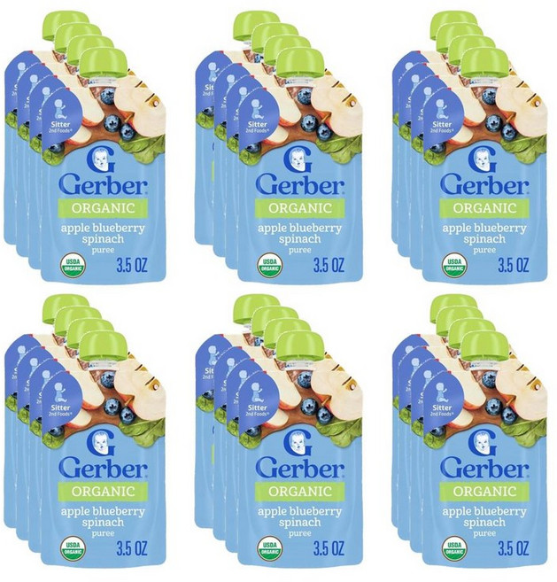 Gerber 거버 2단계 퓨레 사과 블루베리 시금치 파우치 99g, 24개