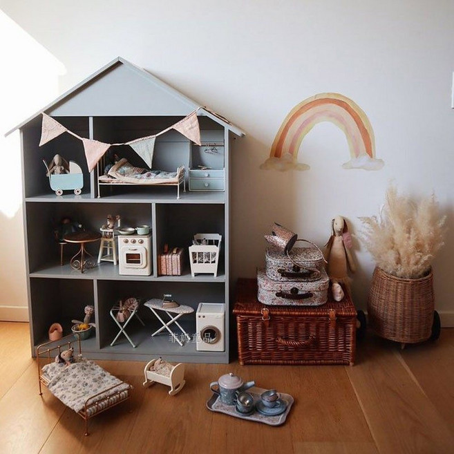 원목 인형의집 돌하우스 나무집 미미 반점 하우스 소량 주방놀이 역할놀이 화이트, 1개, 스타일02 그레이