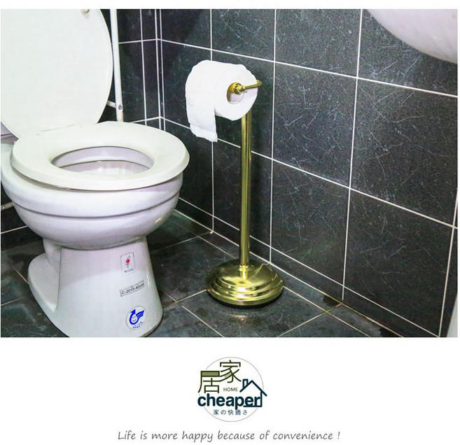 【居家cheaper】捲筒式衛生紙架 土豪金電鍍銅 落地式紙巾架, 1個