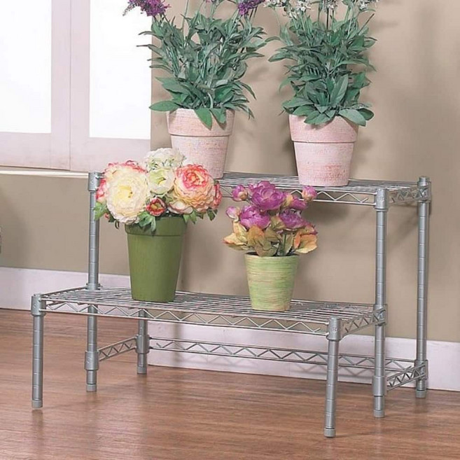 넓은 화분 받침 선반 2단 철제 진열 정리대 철재앵글 과자팬트리 거실 매장, 1개