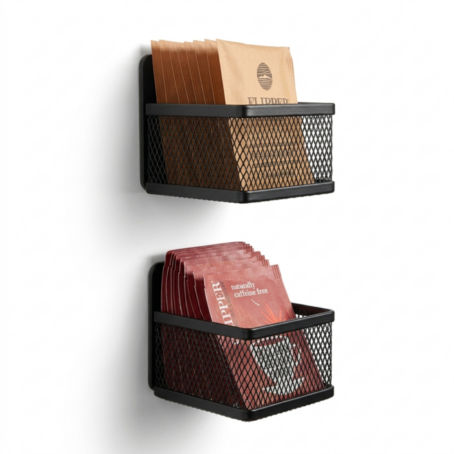 세모네 냉장고 자석 수납함 티백 정리함 2개, 블랙