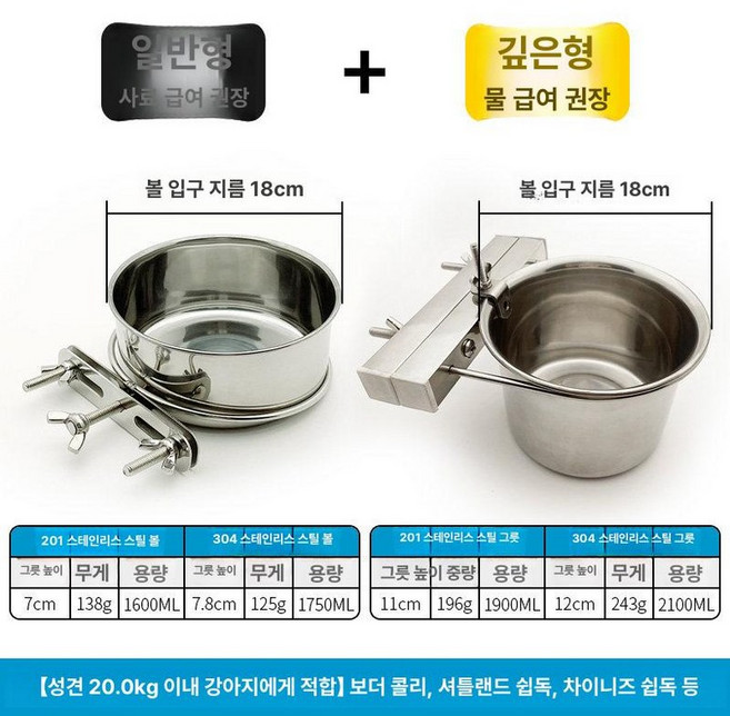 대형견 밥그릇스탠드 거치대 식기 개밥그릇 반려동물, 201 스테인리스 스틸 스테인리스 스틸, 1개, 기본 18cm+깊은 18cm