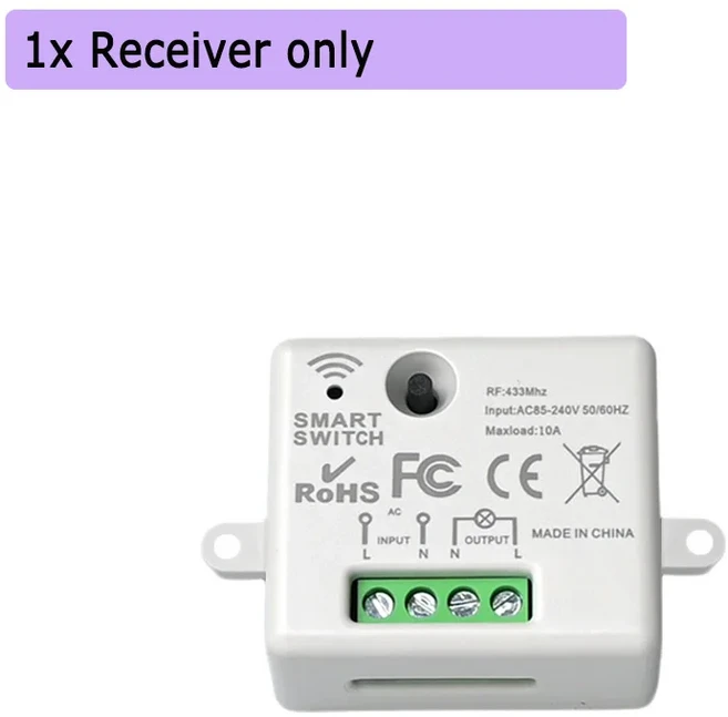 CENFAYA 110V 220V 433HMZ 무선 미니 스마트 조명 스위치 릴레이 래칭 모드 ON/OFF RF 리모컨 (램프 선풍, 색상: 1. 1pcs receiver Only, 1개