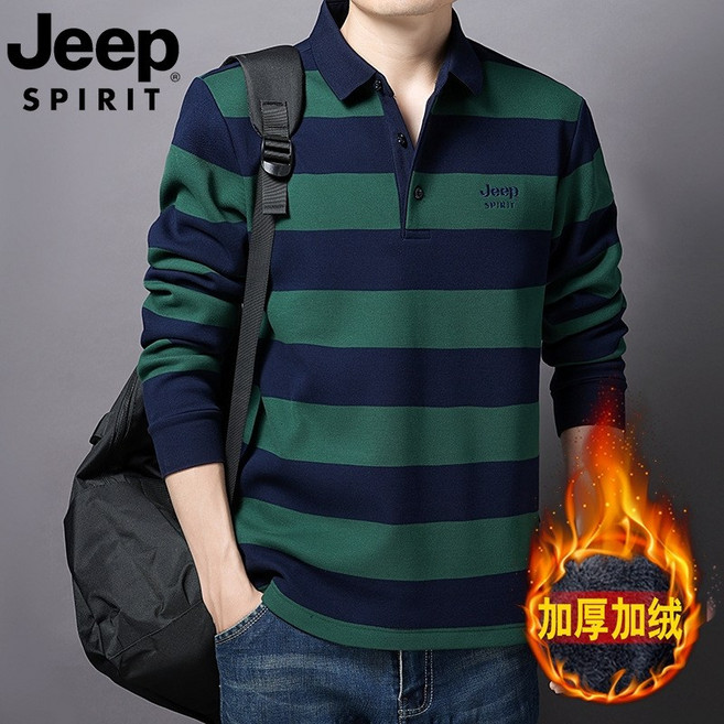 지프스피릿 기모 가을 겨울 남성 긴팔카라티 스트라이프 긴팔 티셔츠 카라넥 따뜻한 캐주얼 폴로티