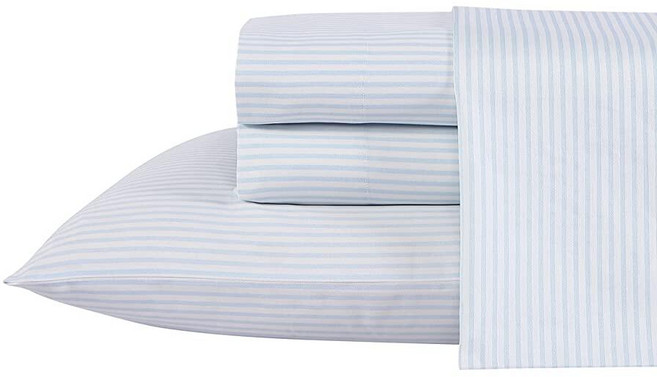 Laura Ashley Home 새틴 컬렉션 침대 시트 세트 실크처럼, Ramona Blue