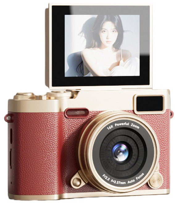 휴대용 도파밍 미니카메라 180도 회전 화면 빈티지 디지털 카메라, 레드