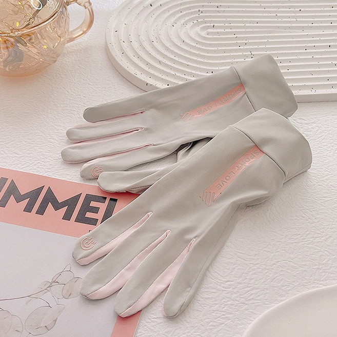 SPORT LOVE 觸屏涼感手套 機車防曬手套, 珍珠灰