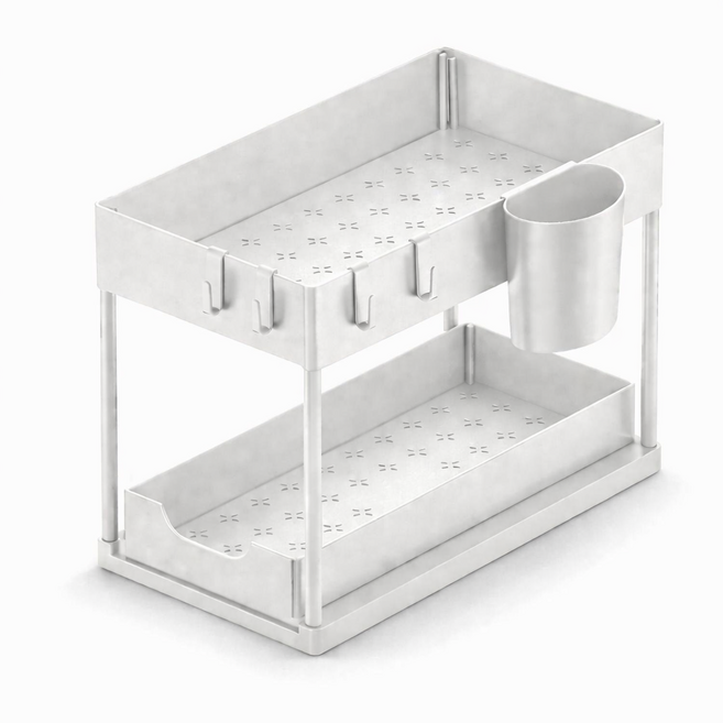 클릭핏 좁은공간 슬라이딩 2단 바스켓 틈새 선반, 화이트, 1개