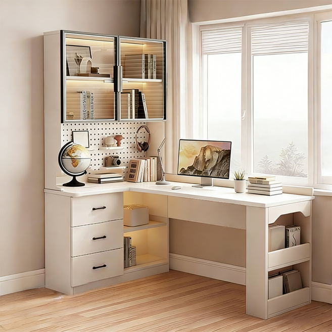 모던 고등학생책상 공부책상 고등학생 중학생 책상 책상책장세트 가정용 책장책상, 흰색(왼쪽 책장)