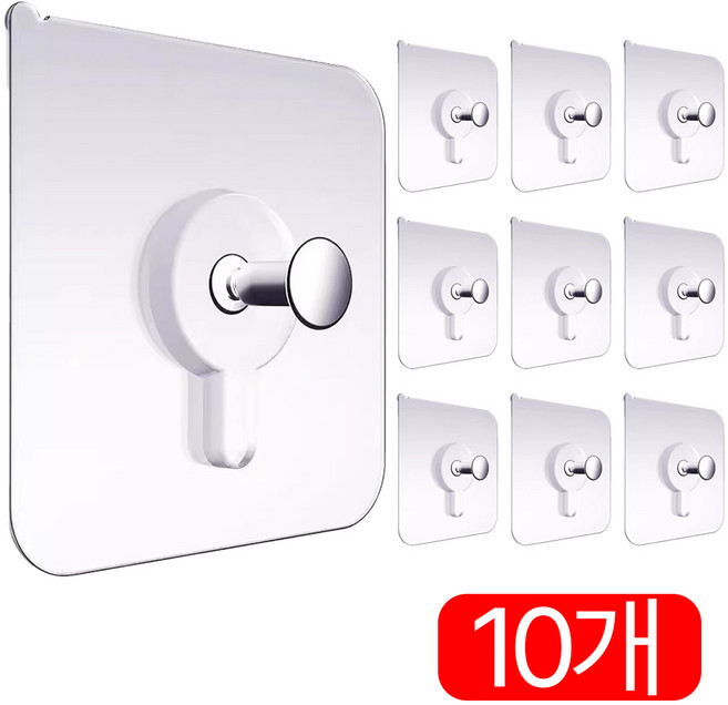 깔끔플러스 초강력 무타공 액자걸이 접착식 매직후크, 10개, 울트라클리어