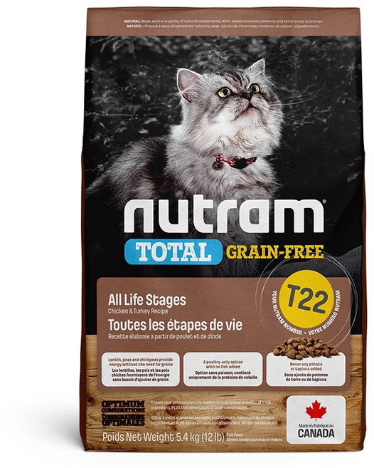 效期2026/09-10 紐頓 Nutram T22 無穀全能系列 火雞+雞肉 全齡貓 飼料, 5.4kg, 1個, 火雞肉