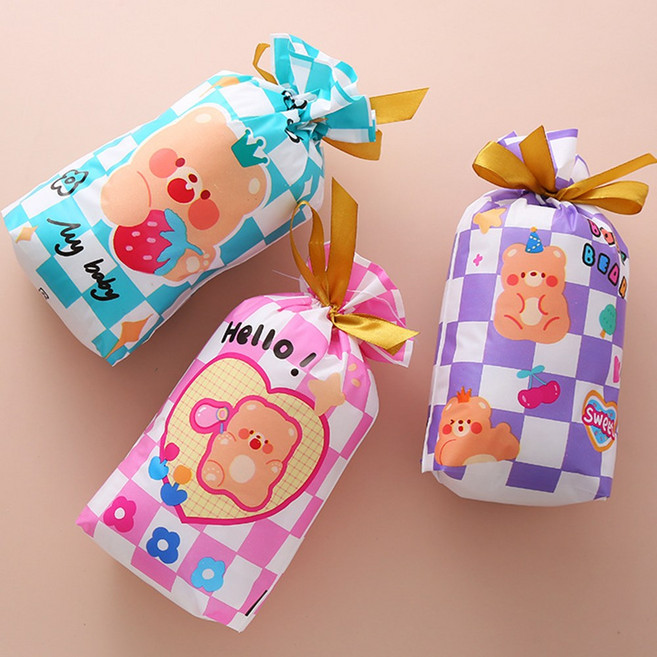 구디백 포장봉투 답례품 선물 포장 리본주머니 간식 과자 비닐백, 50개, 귀여운곰