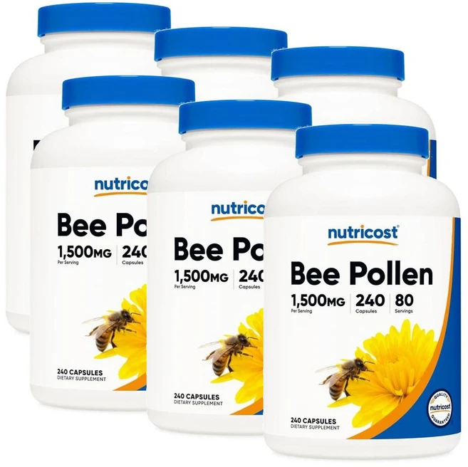 뉴트리코스트 벌화분 비폴렌 1500mg 캡슐 Nutricost Bee Pollen, 6개, 240정 - 쿠팡