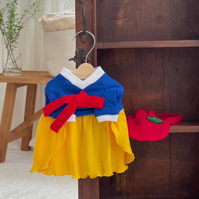 백설 강아지한복 세트 애견 고양이한복, 원피스